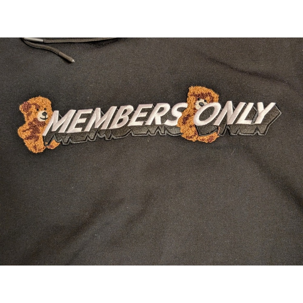 Members Only Hoodie Pullover Graphic Teddy Bear Hands Black Men's Large, NWT - Picture 3 of 15